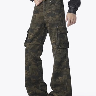 迷彩工装牛仔裤男士宽松休闲美式潮牌高街秋冬季阔腿裤子
