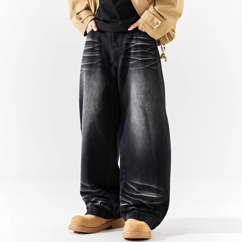 男士时尚牛仔裤潮牌百搭秋冬新款复古宽松休闲直筒阔腿裤