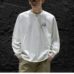 WOODSOON男士T恤长袖宽松圆领潮牌日系秋冬季休闲圆领打底衫