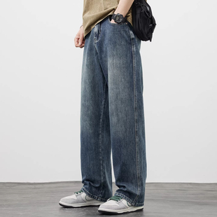 WOODSOON春秋季新款时尚潮流直筒牛仔裤宽松休闲百搭男士长裤子
