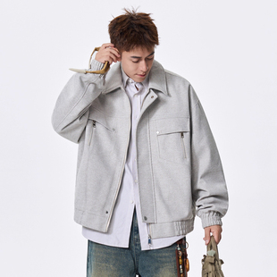 美式工装外套秋冬新款高街宽松男士潮牌复古休闲翻领夹克