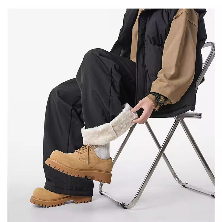 Woodsoon加绒保暖休闲裤男士潮流简约秋冬季时尚宽松百搭直筒裤子