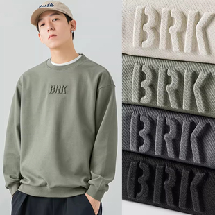 WOODSOON加绒卫衣圆领男款秋冬季情侣潮时尚休闲宽松T恤男士上衣