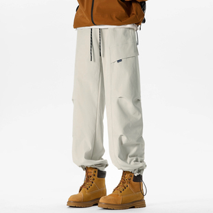 户外冲锋裤男士工装秋冬新款宽松登山徒步潮流阔腿休闲裤