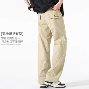 休闲裤男款宽松直筒抽绳潮流春夏季高街工装裤男长裤子