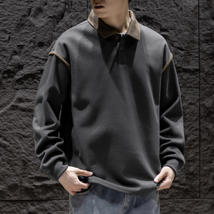 男士翻领Polo卫衣宽松百搭秋冬新款潮牌休闲套头长袖上衣