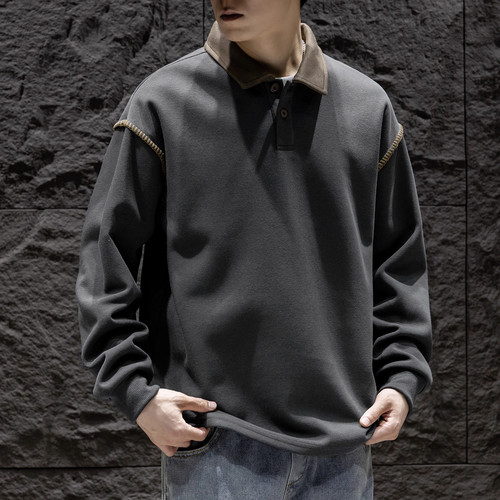 男士翻领Polo卫衣宽松百搭秋冬新款潮牌休闲套头长袖上衣