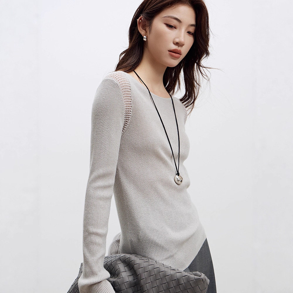 高级感一字领羊毛针织衫2026新款女装百搭条纹长袖t恤女早春上衣