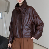高端无缝羽绒服女油蜡羊皮皮夹克感宽松短款 羽绒皮衣厚保