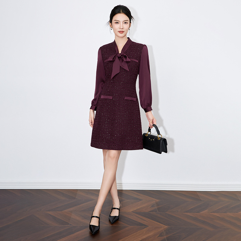 法式小香系带连衣裙子妈妈秋装洋气遮肚显瘦