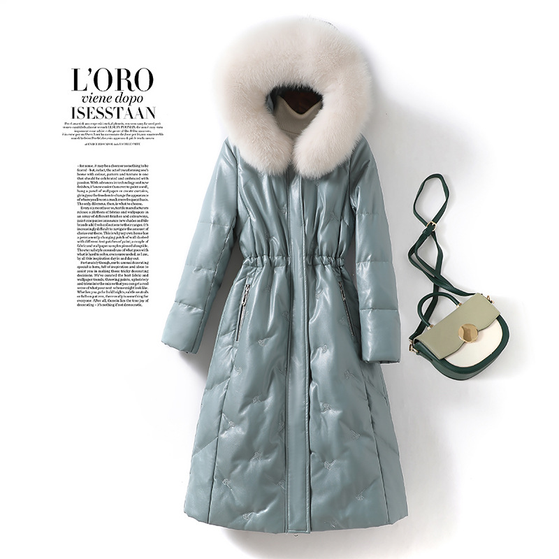 中长款真皮皮衣女式2025冬装绵羊皮狐狸毛领加厚羽绒服大码外套