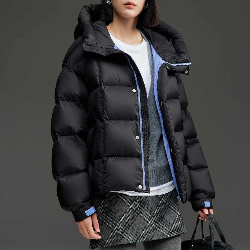 （可客服询出货）鹅绒羽绒服女高端撞色连帽短款宽松加厚保暖外套