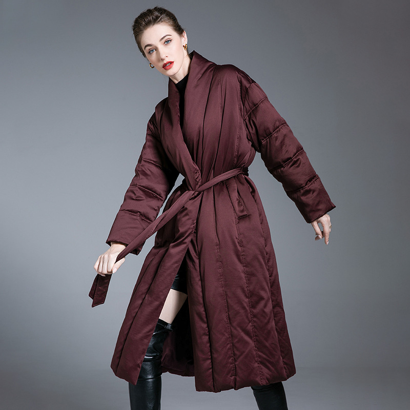 2025冬季新款高端安哥拉红羽绒服女长款修身显瘦过膝保暖外套女