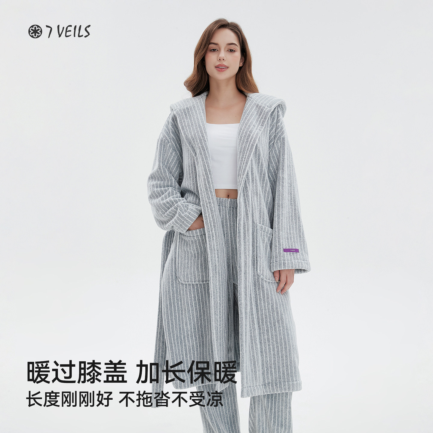 睡袍女款秋冬连帽加厚情侣吸水浴袍双色毛绒睡衣男士可外穿家居服