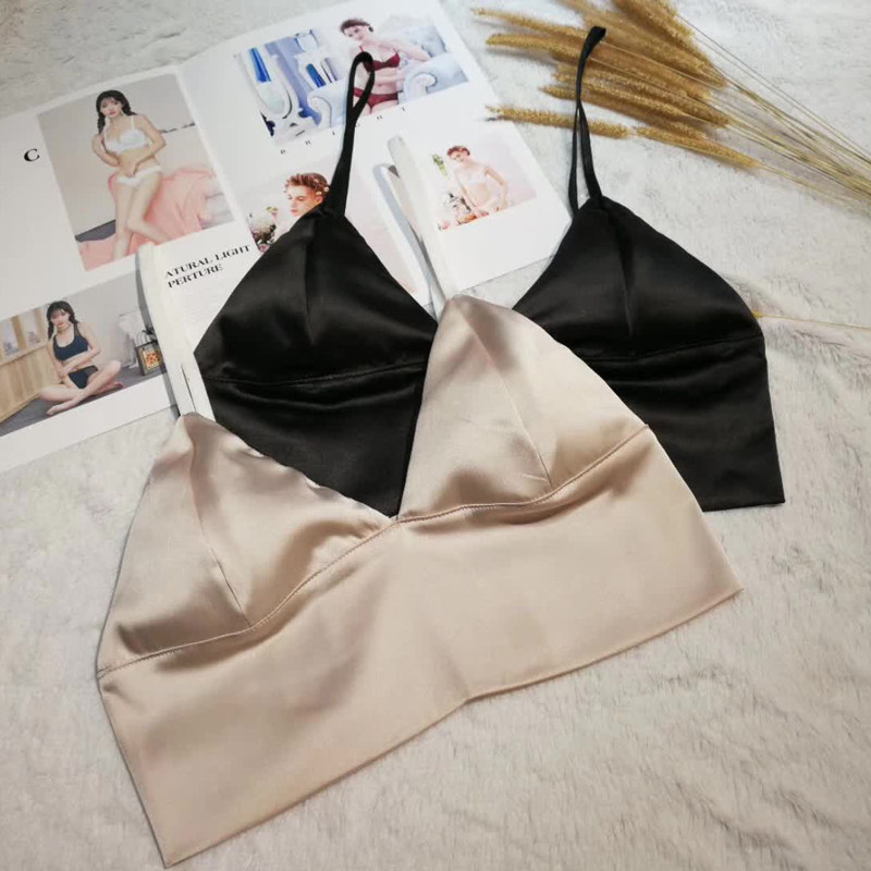 大胸显小文胸薄杯无钢圈透气胸罩缎面有光泽可外穿内衣纯色简约|ruв категории Нижнее белье, лифчик - от Buy2taobao.com для оказания профессиональной услуги покупки агента Taobao