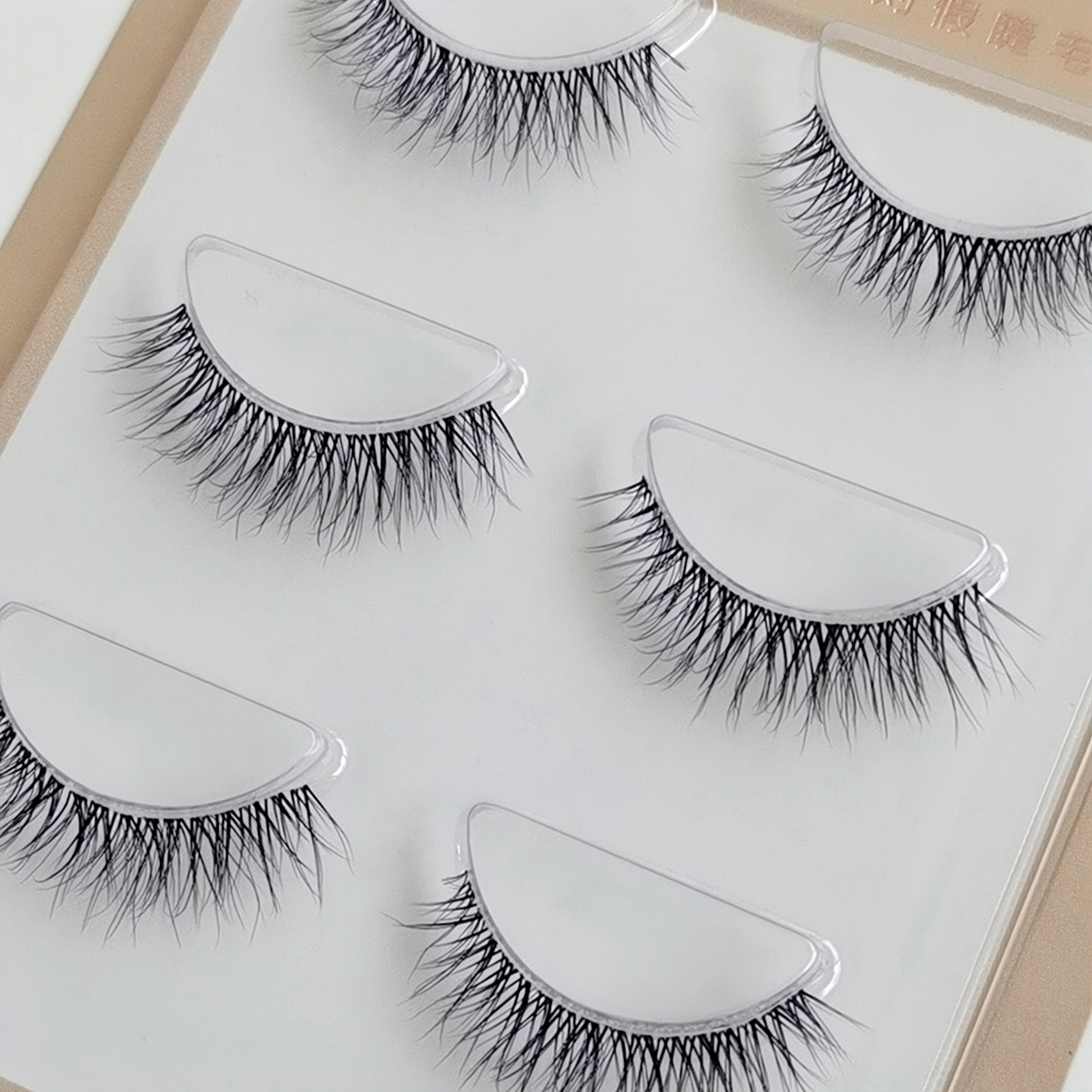 艾魔自然假睫毛女短款仿真仿水貂毛细梗透明梗整条日常眼妆交叉款