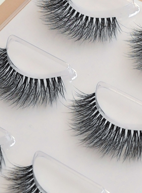 浓密长款欧美3d假睫毛透明梗细软梗混血仿真大眼一片式低翘度C51