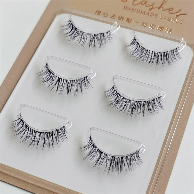 艾魔自然假睫毛仿真短款交叉日常眼妆仿水貂毛细梗单丝透明梗ZM09