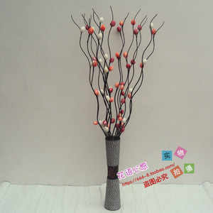 仿真干支干枝曲柳玉兰叶脉泡沫花苞富贵果】干花橱窗隔断摆放花艺