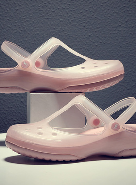 日本SP洞洞鞋女款2025新款防滑防臭外穿厚底夏季沙滩果冻包头凉鞋