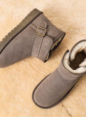 雪地靴女短筒靴子新款搭扣时尚加厚雪地棉鞋子冬季保暖加绒面包鞋