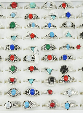 藏饰复古仿绿松石镶嵌戒指义乌