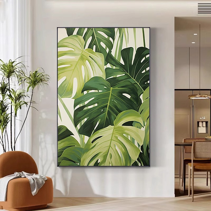 家大业大客厅入户玄关树叶装饰画高级感走廊过道绿植壁画肌理挂画图片