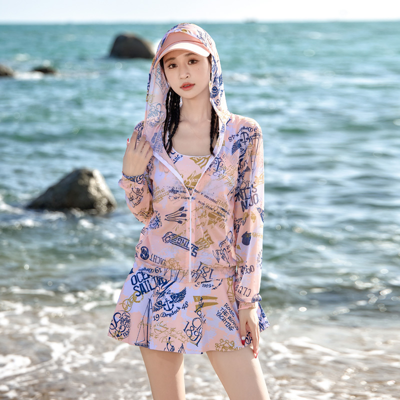 泳衣女分体2025新款夏保守遮肉长袖罩衫防晒高级感大码三件套泳装