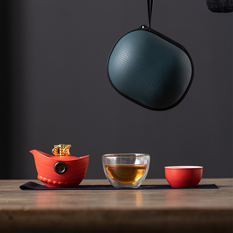 新便携式旅行茶具套装快客杯一壶二杯户外旅游包功夫泡茶壶