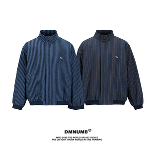 美式复古条纹立领夹克中性风外套男女秋季新款宽松休闲上衣外套41