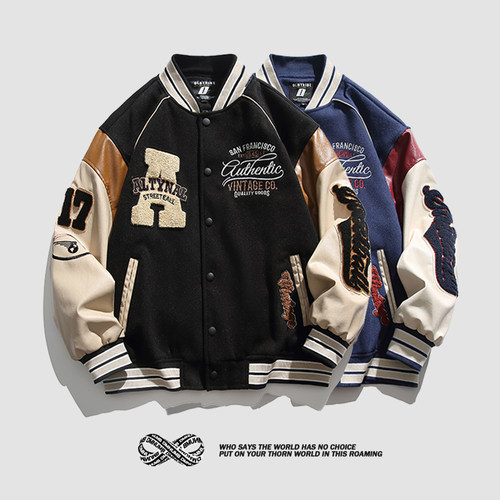 春秋季美式街头刺绣棒球服夹克