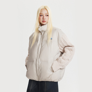 国潮立领面包服女冬季 针织拼接假两件情侣男宽松保暖棉衣外套09