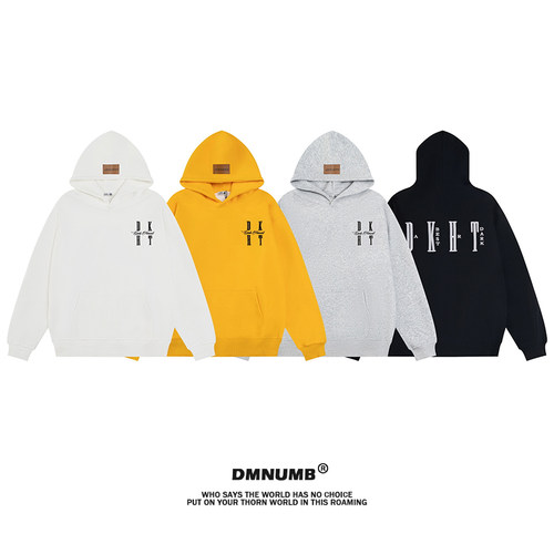 美式街头字母刺绣连帽卫衣