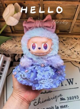 仅娃衣》labubu17cm娃衣三代通用拉布布衣服搪公仔紫色花朵公主裙