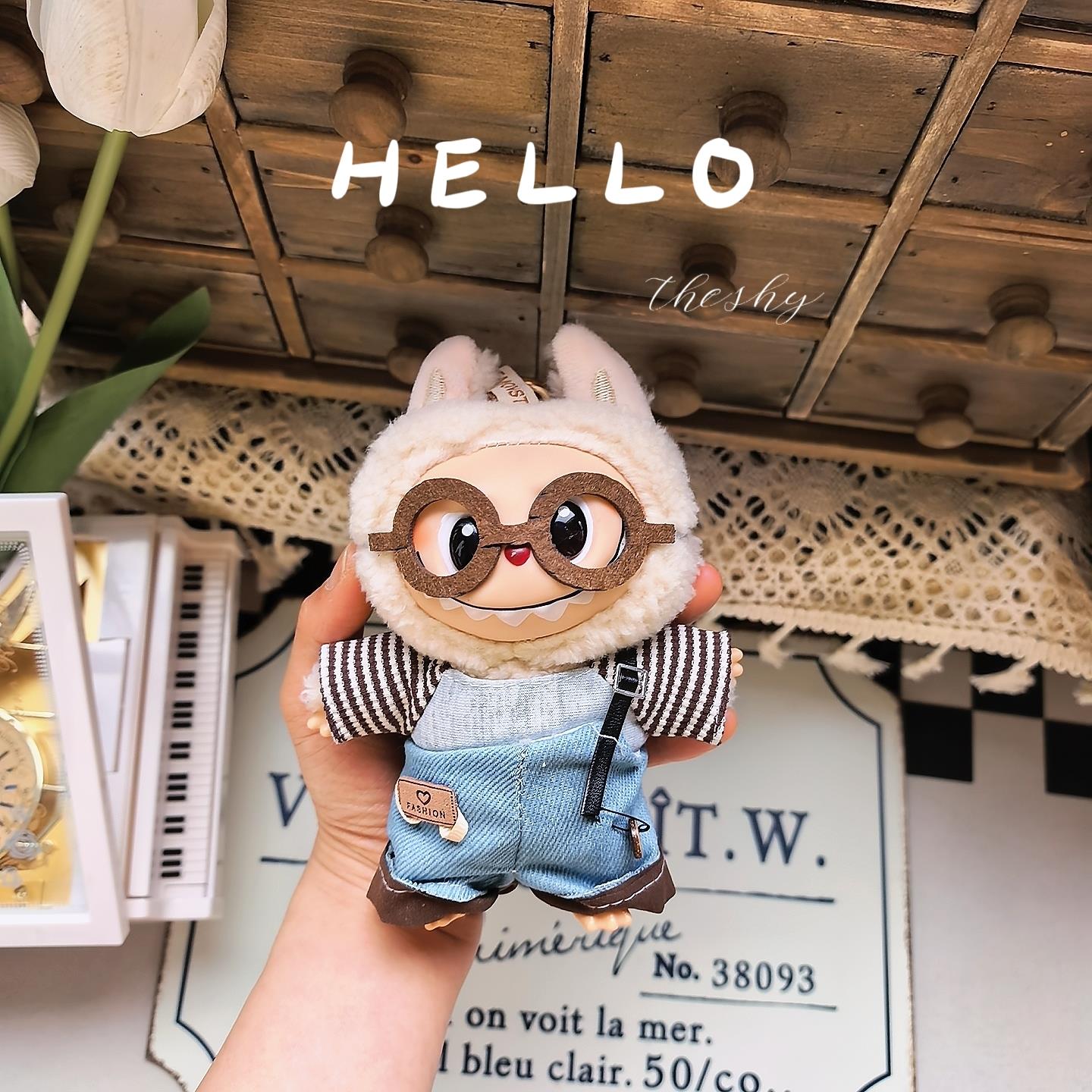 仅售衣服》一代二代搪胶公仔挂件拉布布娃衣牛仔背带裤帽子整套装
