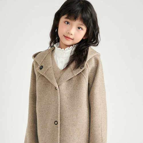 儿童连帽羊绒大衣中长款毛呢大衣