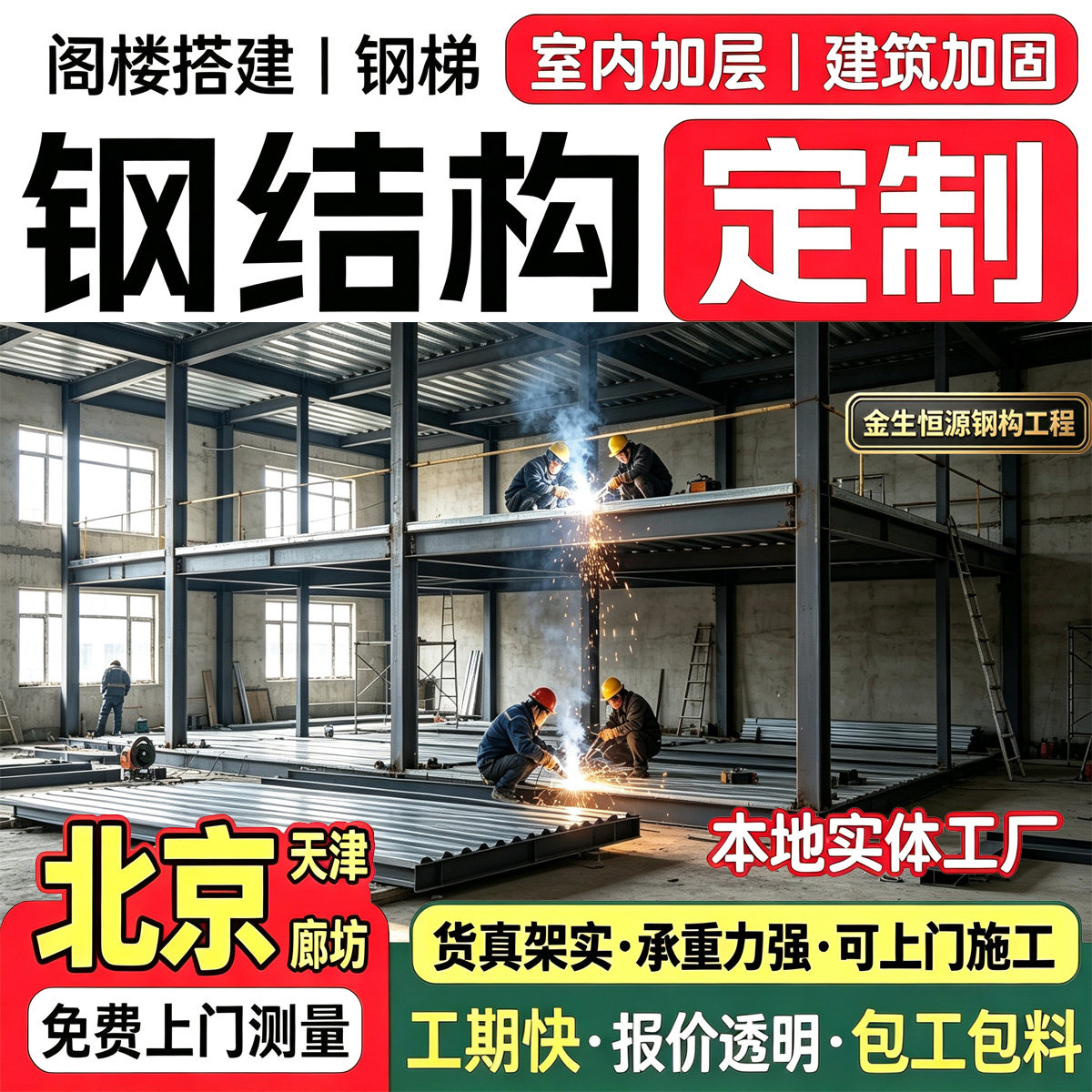 北京搭建钢结构阁楼梯跃隔层别墅商铺室内加固二复式loft平台厂房图片