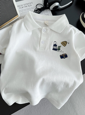 儿童短袖polo衫夏季儿童纯棉白色t恤2025新款宝宝半袖上衣翻领潮t