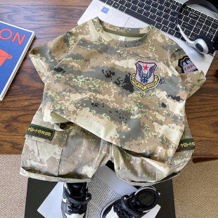 男童夏装套装2026新款儿童薄款衣服夏季宝宝短袖迷彩服男孩演出服