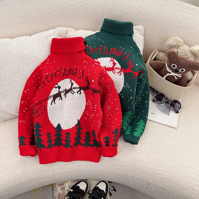 加厚红色男童高领毛衣儿童羊绒衫