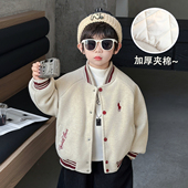 男童夹棉外套冬季 夹克上衣小男孩棉服 儿童加厚棒球服帅气宝宝冬季