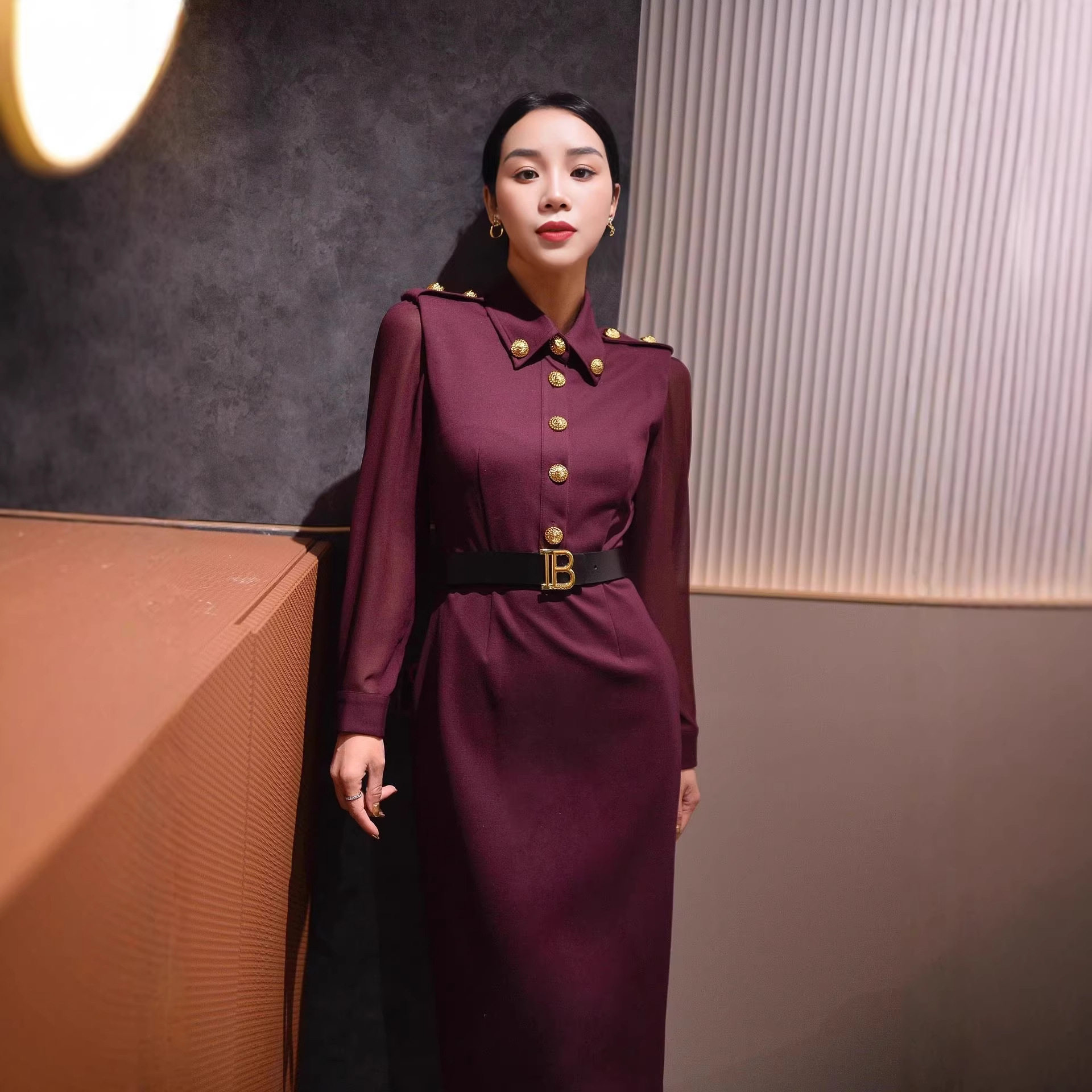 干练飒名媛御姐军工风撞色金属扣连衣裙女Military-Style Dresses