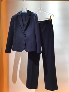 十四姐姐高端时装深蓝新款丝羊毛绒西装外套女春秋高级西服套装裤