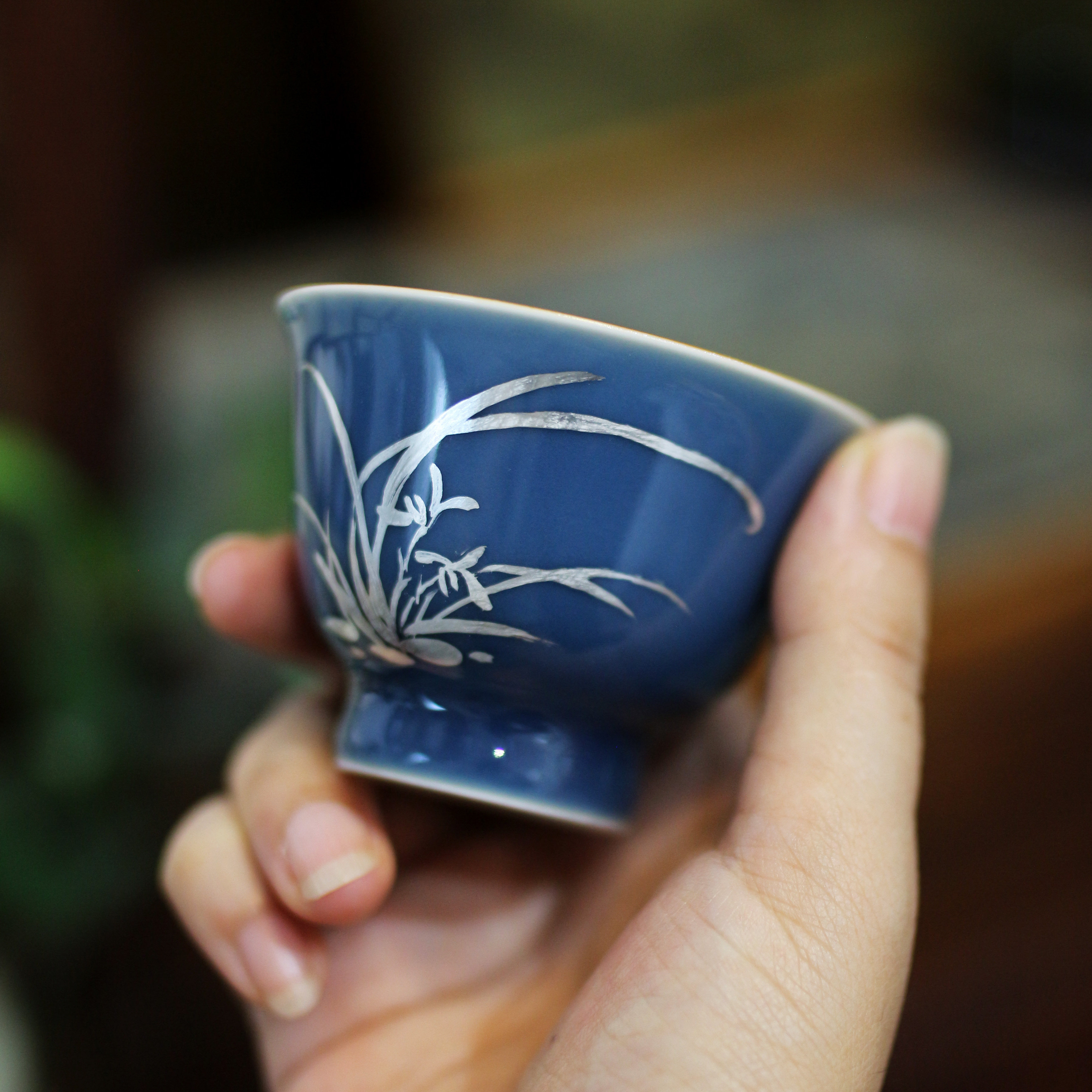 蝉心亭纯手工手绘霁青君子如兰纯银兰花系列中式禅意小茶杯主人杯,餐饮具,茶杯,淘宝优惠券,粉丝福利购,淘宝优惠卷