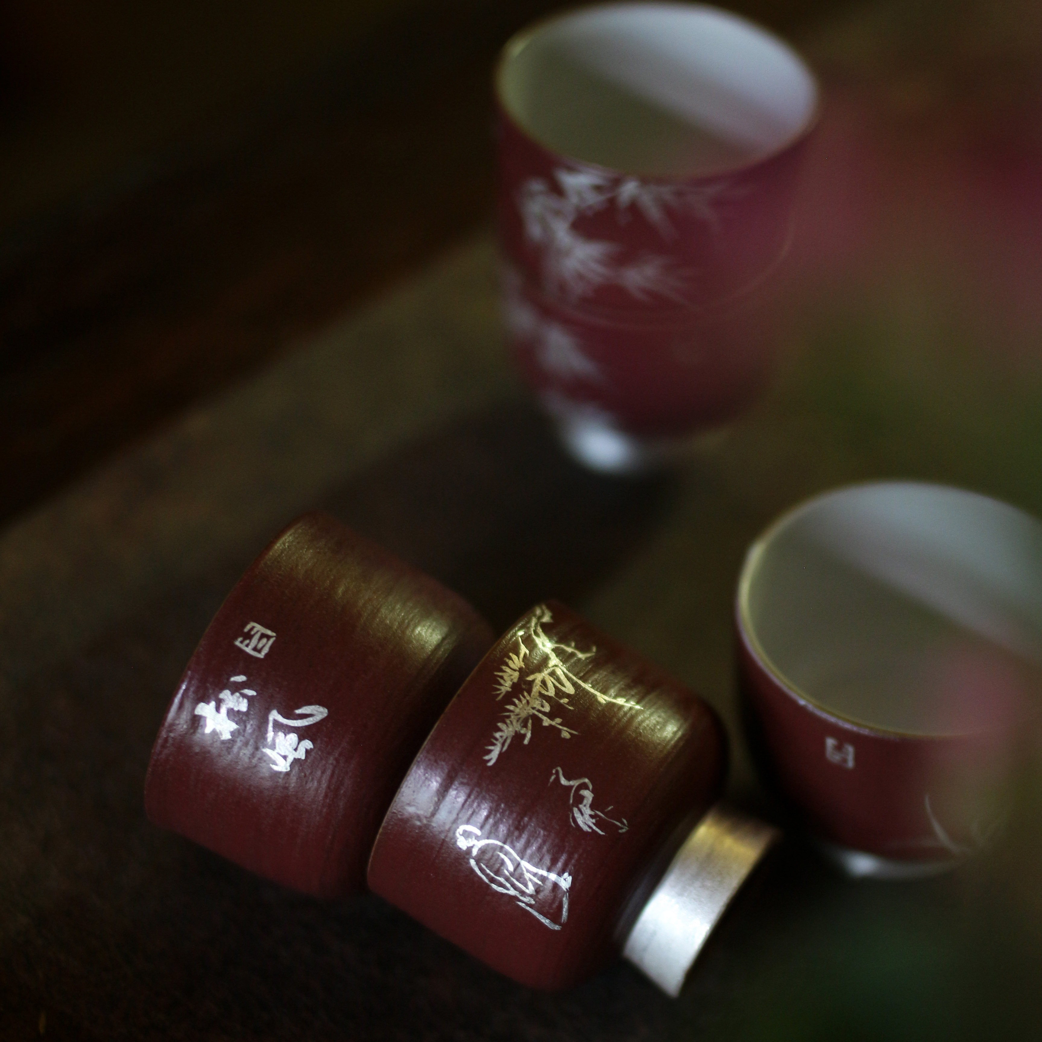 蝉心亭景德镇手绘纯银禅意茶杯