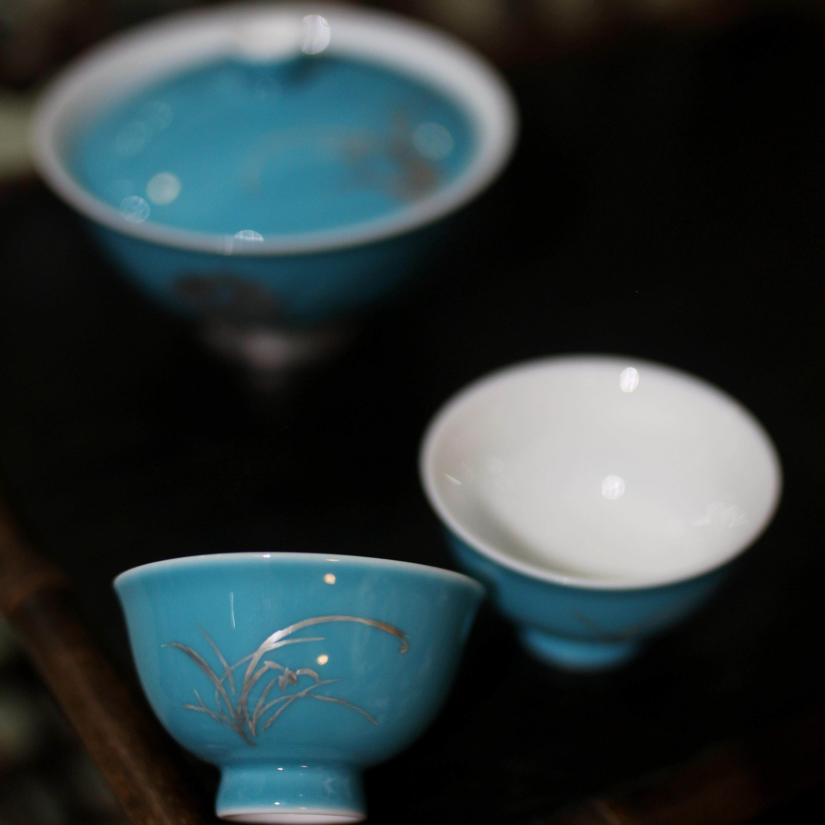 纯银手绘中式茶具套组