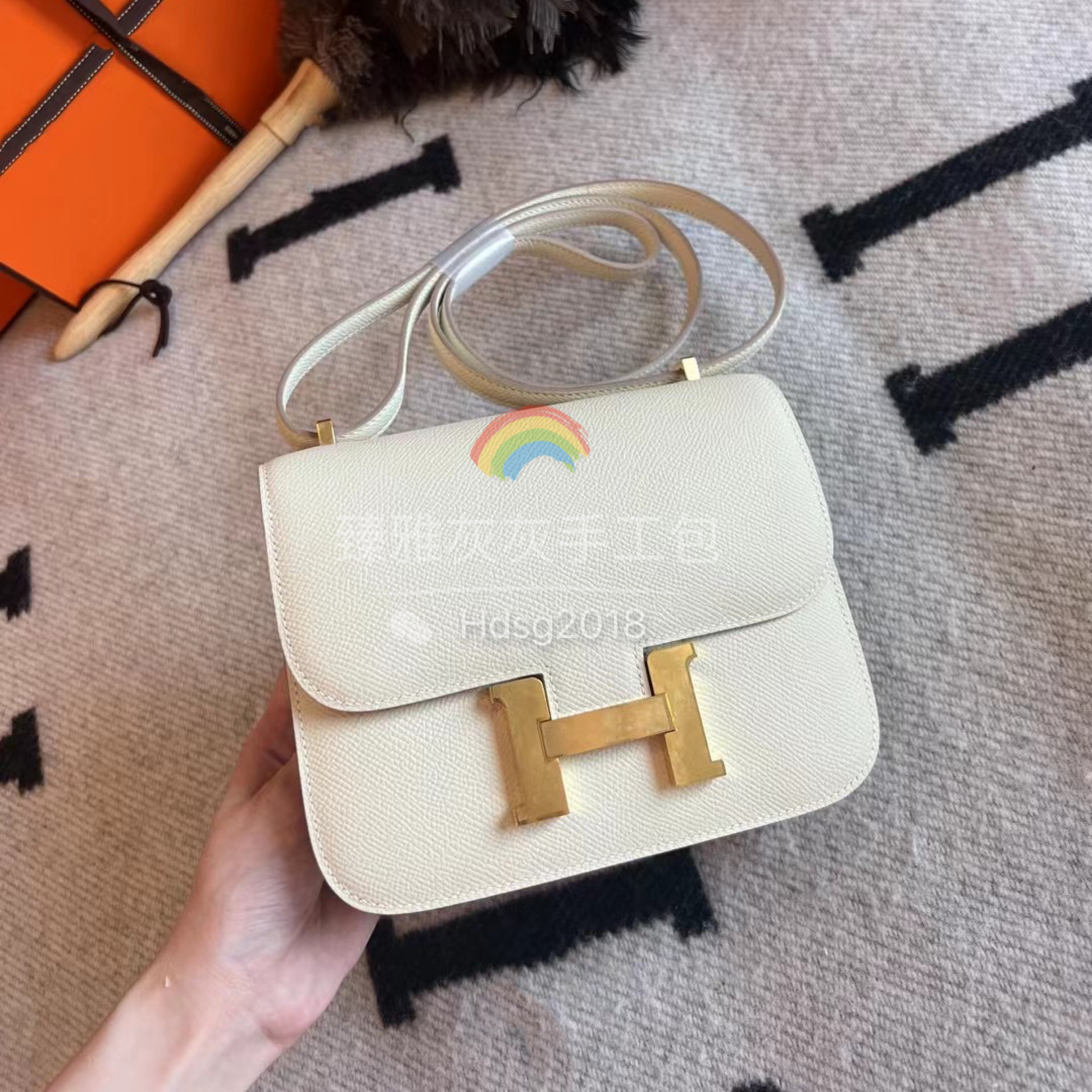 康康包 奶昔白金扣Epsom皮 全手工制作斜挎手提单肩包空姐包