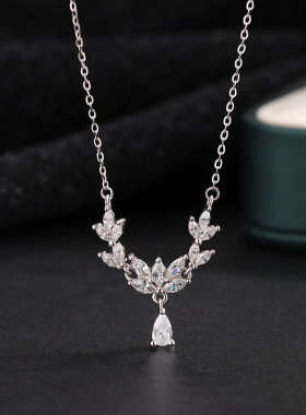 帝丰s999纯银樱花项链女ins花枝月桂锁骨链新款闪钻花朵颈链