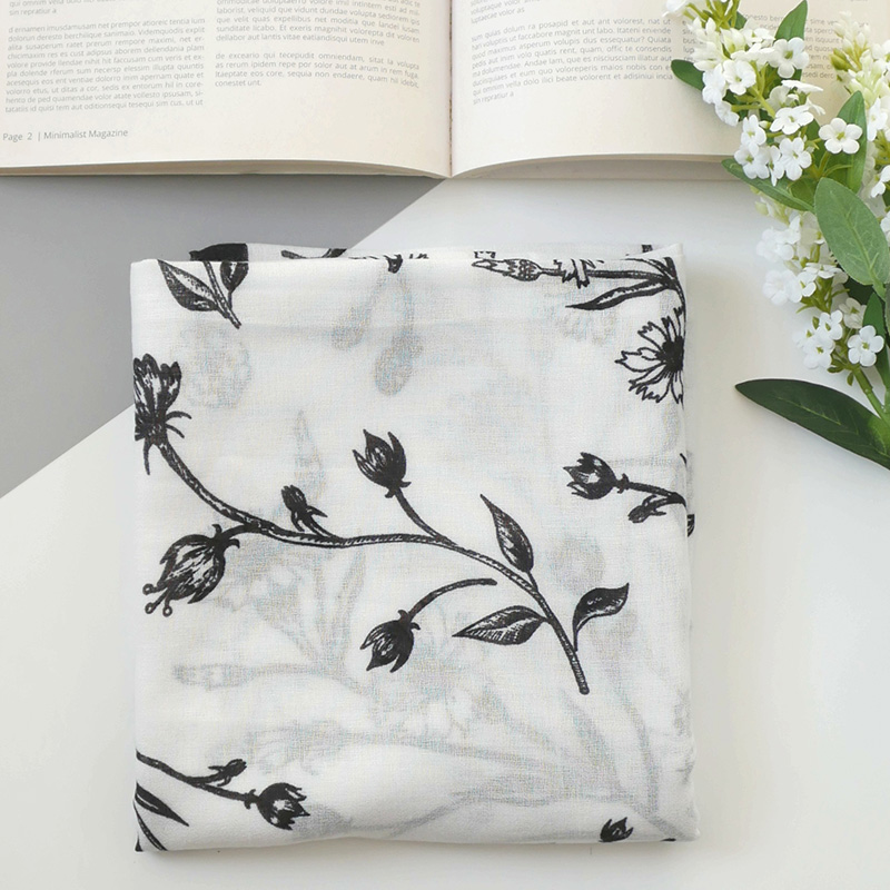 时光黑白 素色文艺气质棉麻围巾女 2025年春新款丝巾海边旅游披肩