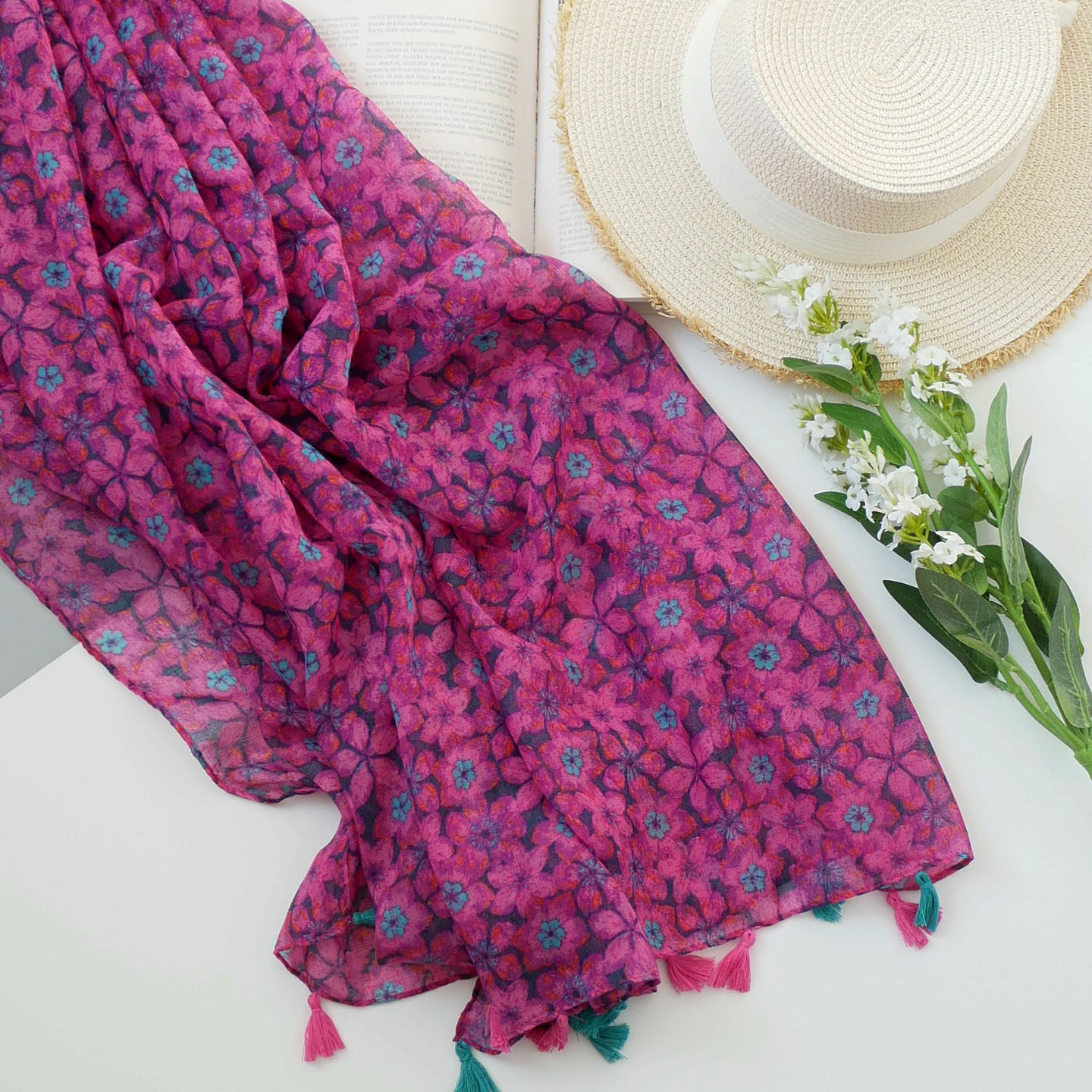 蔷薇岛屿 旅游拍照披肩围巾 甜美碎花云南新疆海边遮阳薄款头巾